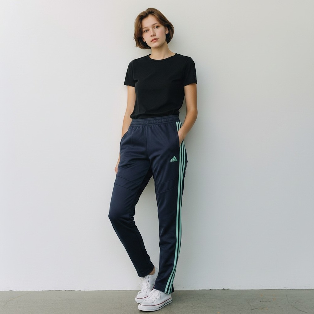 Adidas Climacool Navy Blue Mint Green Stripe Track Pants Ankle Zip Womens